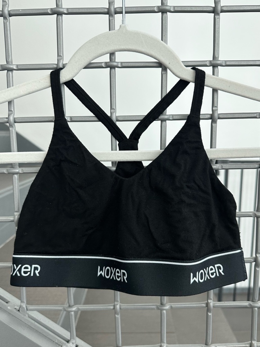 Woxer Icon Racerback Black Sports Bra with Black Logo Band